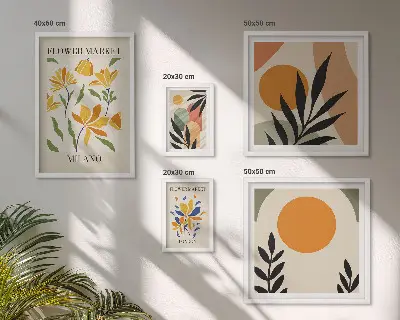 Modernes Wandbilder-Set mit abstrakten Blumen im Boho-Stil