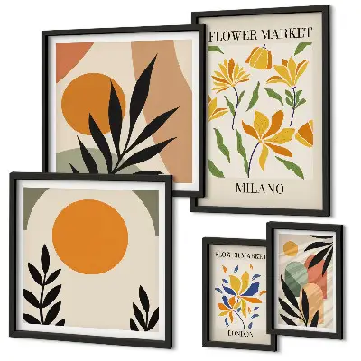 Modernes Wandbilder-Set mit abstrakten Blumen im Boho-Stil
