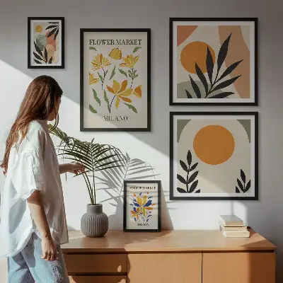 Modernes Wandbilder-Set mit abstrakten Blumen im Boho-Stil
