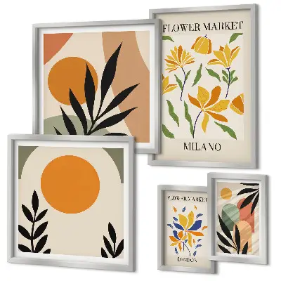 Modernes Wandbilder-Set mit abstrakten Blumen im Boho-Stil