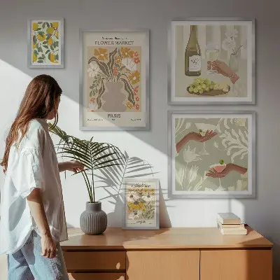 Bilderset fürs Sofa mit Motiven von Blumen und Früchten im Vintage-Stil