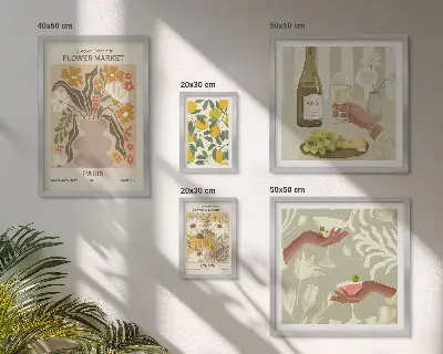 Bilderset fürs Sofa mit Motiven von Blumen und Früchten im Vintage-Stil
