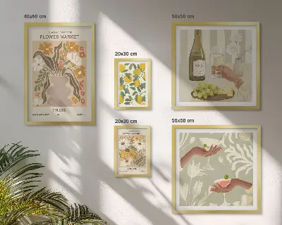 Bilderset fürs Sofa mit Motiven von Blumen und Früchten im Vintage-Stil