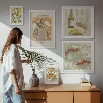 Bilderset fürs Sofa mit Motiven von Blumen und Früchten im Vintage-Stil