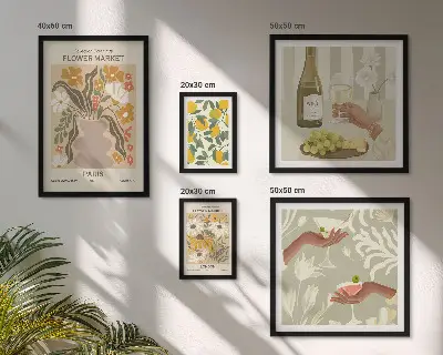 Bilderset fürs Sofa mit Motiven von Blumen und Früchten im Vintage-Stil