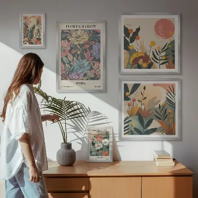 Bilderset für das Sofa mit Blumenmotiven aus Paris und London