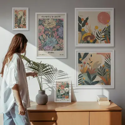 Bilderset für das Sofa mit Blumenmotiven aus Paris und London