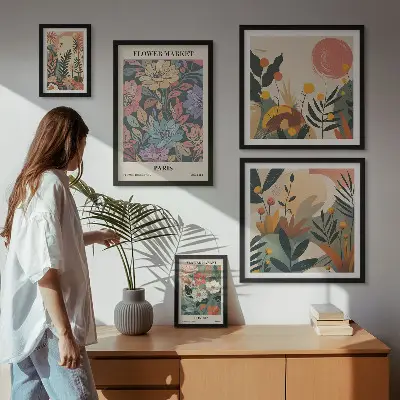 Bilderset für das Sofa mit Blumenmotiven aus Paris und London