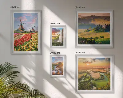 Bilderset fürs Sofa mit Naturlandschaften, Wasserfällen und Windmühlen