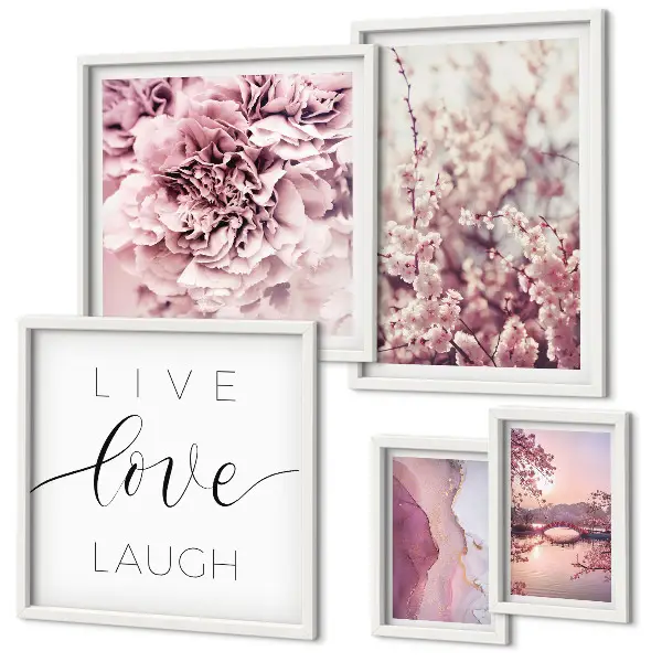 Bildergalerie-Set für die Wand mit Blumenmotiven und pastellfarbenen Slogans