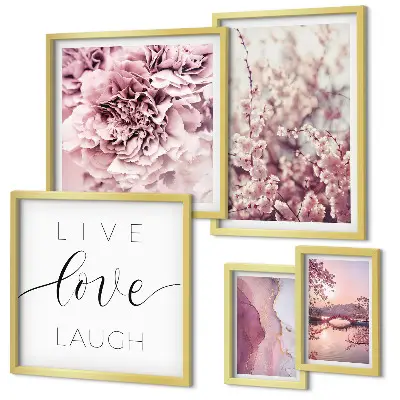 Bildergalerie-Set für die Wand mit Blumenmotiven und pastellfarbenen Slogans