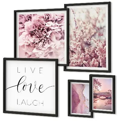 Bildergalerie-Set für die Wand mit Blumenmotiven und pastellfarbenen Slogans