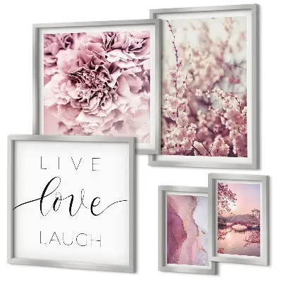 Bildergalerie-Set für die Wand mit Blumenmotiven und pastellfarbenen Slogans