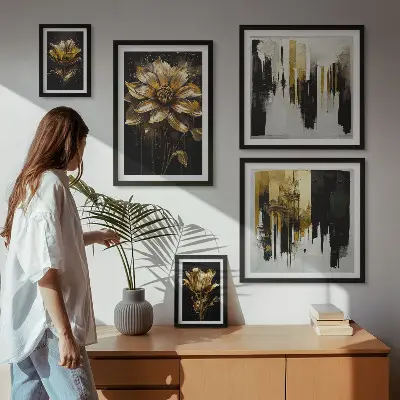 Modernes Wandbilder-Set mit eleganten Blumenmotiven für ein modernes Ambiente