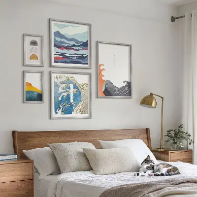 Bilderset fürs Sofa mit japanischen Wellen und Bergmotiven