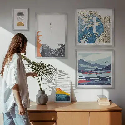Bilderset fürs Sofa mit japanischen Wellen und Bergmotiven