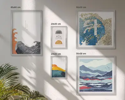 Bilderset fürs Sofa mit japanischen Wellen und Bergmotiven