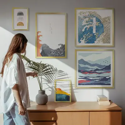 Bilderset fürs Sofa mit japanischen Wellen und Bergmotiven