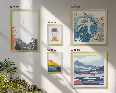 Bilderset fürs Sofa mit japanischen Wellen und Bergmotiven