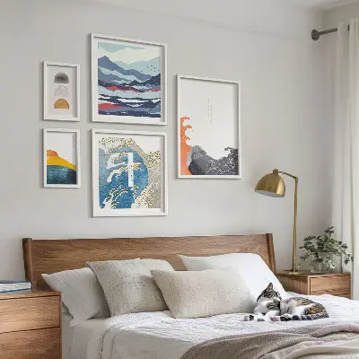 Bilderset fürs Sofa mit japanischen Wellen und Bergmotiven
