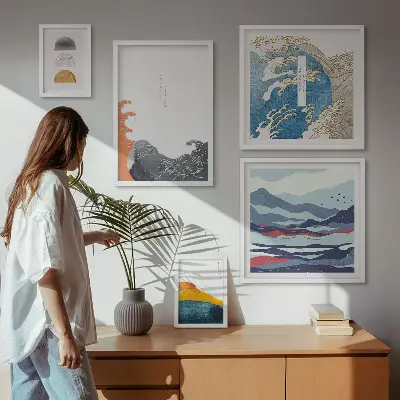 Bilderset fürs Sofa mit japanischen Wellen und Bergmotiven