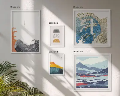 Bilderset fürs Sofa mit japanischen Wellen und Bergmotiven