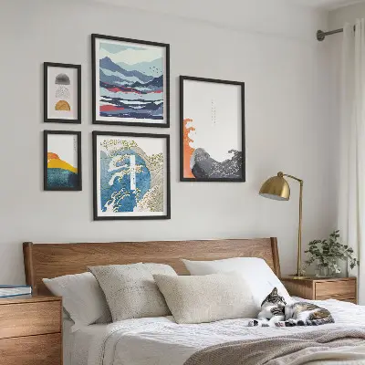 Bilderset fürs Sofa mit japanischen Wellen und Bergmotiven