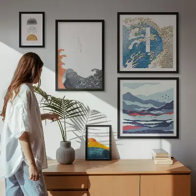 Bilderset fürs Sofa mit japanischen Wellen und Bergmotiven