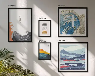 Bilderset fürs Sofa mit japanischen Wellen und Bergmotiven