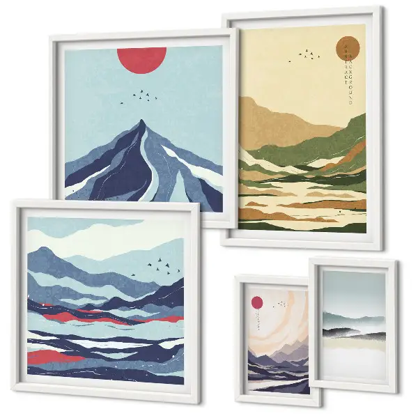 Modernes Wandbilderset mit Berglandschaften und Naturmotiven