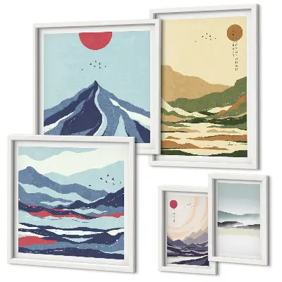 Modernes Wandbilderset mit Berglandschaften und Naturmotiven