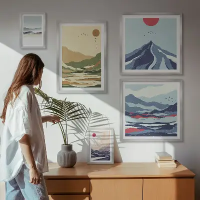 Modernes Wandbilderset mit Berglandschaften und Naturmotiven