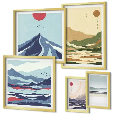 Modernes Wandbilderset mit Berglandschaften und Naturmotiven