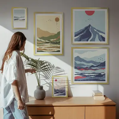 Modernes Wandbilderset mit Berglandschaften und Naturmotiven