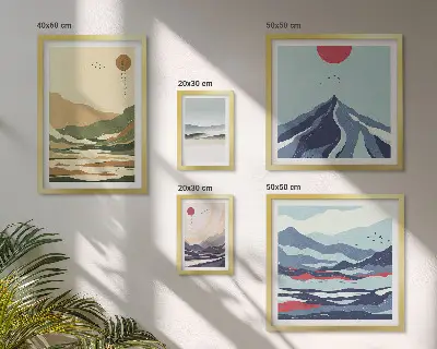 Modernes Wandbilderset mit Berglandschaften und Naturmotiven