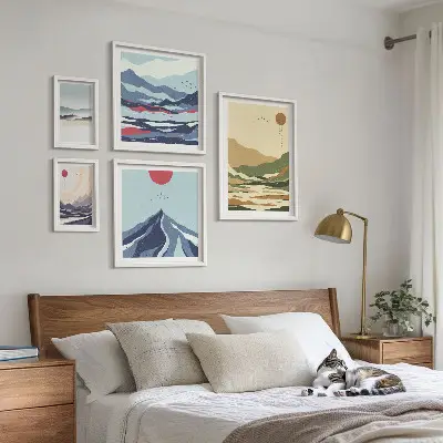 Modernes Wandbilderset mit Berglandschaften und Naturmotiven