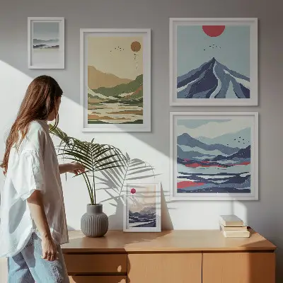 Modernes Wandbilderset mit Berglandschaften und Naturmotiven