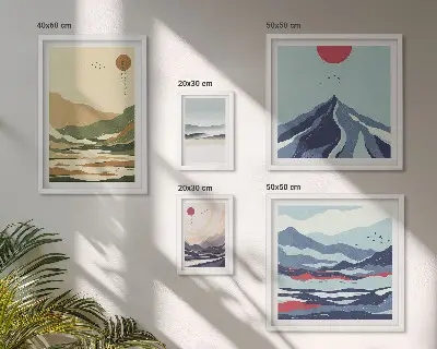 Modernes Wandbilderset mit Berglandschaften und Naturmotiven