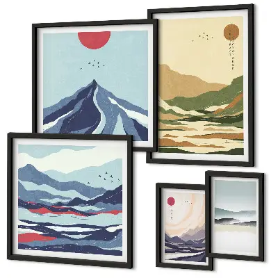 Modernes Wandbilderset mit Berglandschaften und Naturmotiven