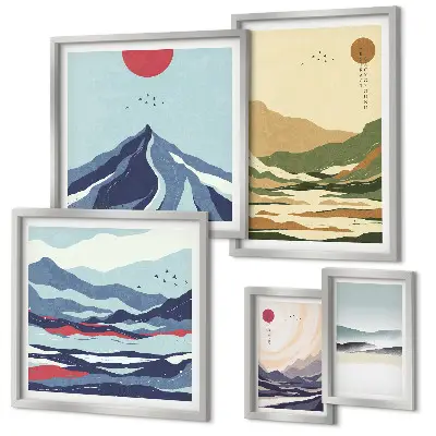 Modernes Wandbilderset mit Berglandschaften und Naturmotiven