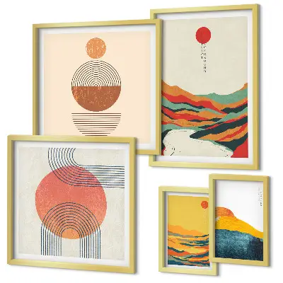 Modernes Wandbilder-Set mit abstrakten geometrischen Landschaften