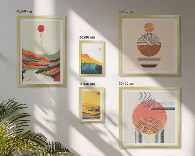 Modernes Wandbilder-Set mit abstrakten geometrischen Landschaften