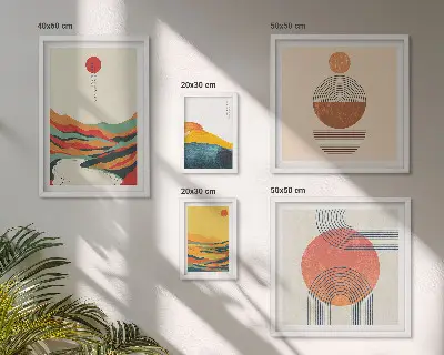 Modernes Wandbilder-Set mit abstrakten geometrischen Landschaften