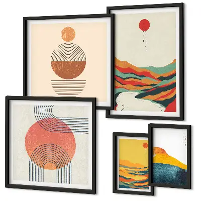 Modernes Wandbilder-Set mit abstrakten geometrischen Landschaften