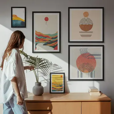 Modernes Wandbilder-Set mit abstrakten geometrischen Landschaften