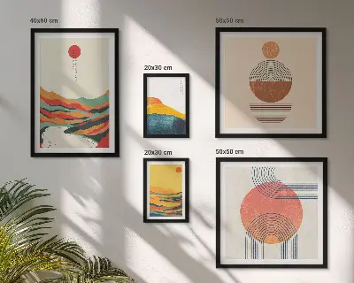 Modernes Wandbilder-Set mit abstrakten geometrischen Landschaften