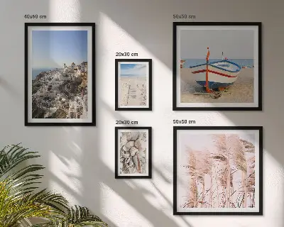 Bildergalerien-Wandset mit Motiven von Landschaften, Stränden und weißen Gebäuden