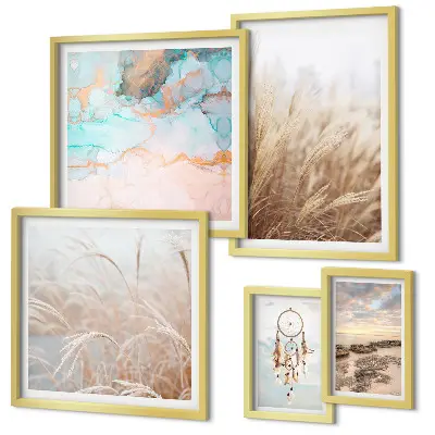 Modernes Wandbilder-Set mit natürlichen Boho- und Ethno-Landschaften