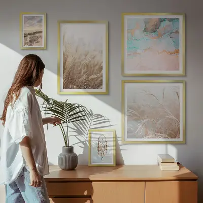 Modernes Wandbilder-Set mit natürlichen Boho- und Ethno-Landschaften