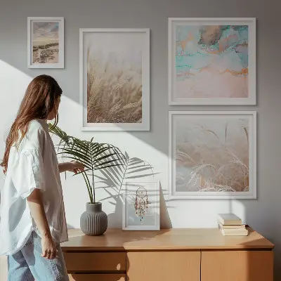 Modernes Wandbilder-Set mit natürlichen Boho- und Ethno-Landschaften